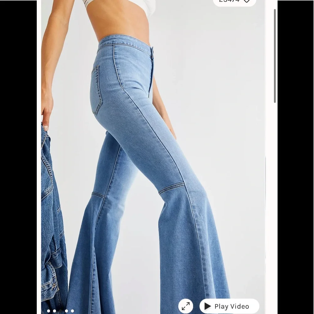FREE PEOPLE Just Float On Wide Leg Denim Pant Jeans 26β Light Blue $78 EUC - Picture 5 of 16